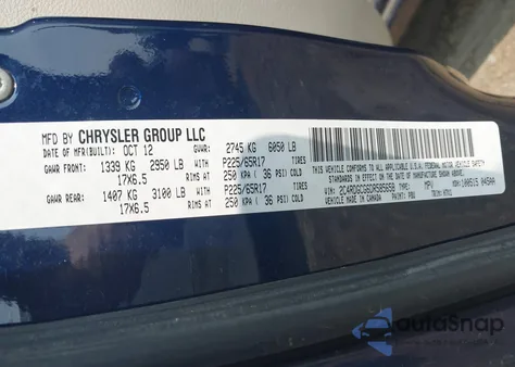 2013 Dodge Grand Caravan Sxt из США, поврежденный, VIN 2C4RDGCG6DR585658